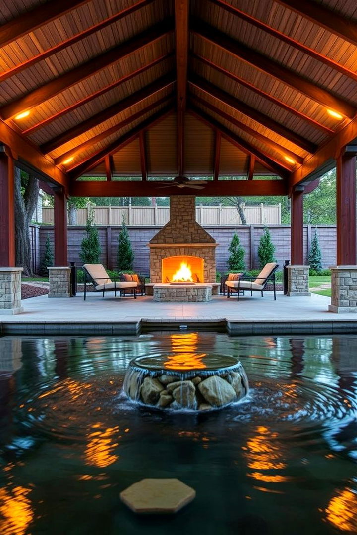 Integrating Calming Water Features - 22 Backyard Pavilion With Fireplace