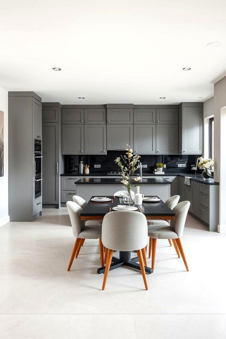 Integrating Contemporary Dining Areas - 22 Kitchen With Gray Cabinets And Black Countertops Ideas