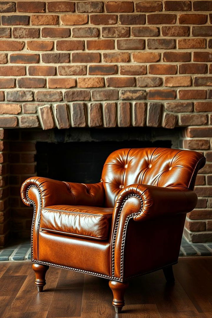Integrating Cozy Leather Accents - 22 Rustic Living Room With a Brick Fireplace Ideas