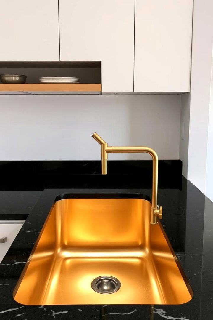 Integrating Gold Sinks with Black Countertops - 22 Black and Gold Kitchen Ideas