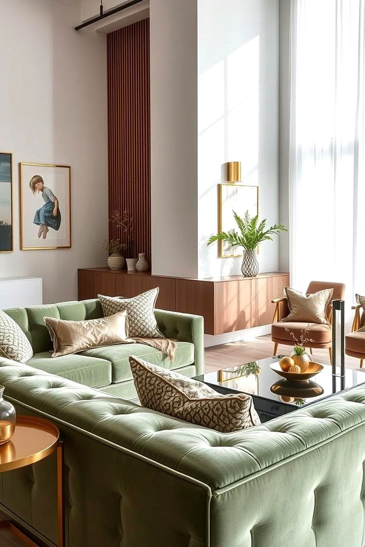 Integrating Metallic Finishes with Sage Green - 22 sage green couch living room ideas