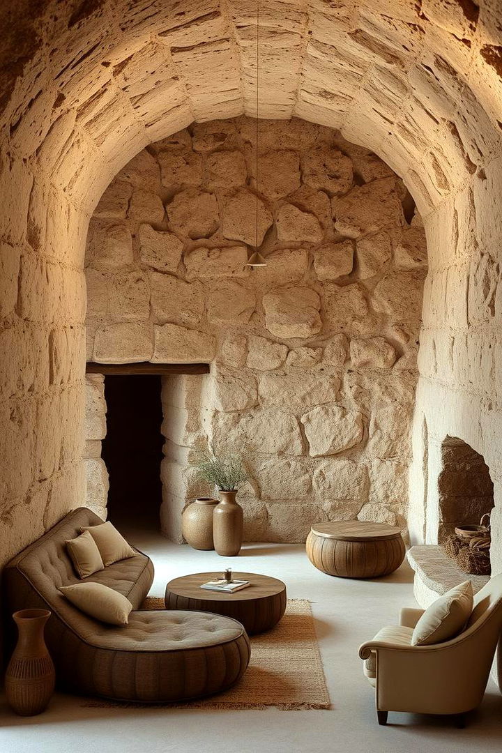Integrating Rough Stone Walls - 22 Primitive Living Room Ideas
