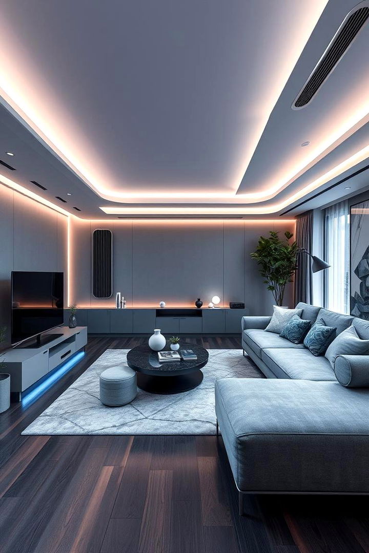 Integrating Smart Home Technology - 22 Grey Living Room With Dark Wood Floors