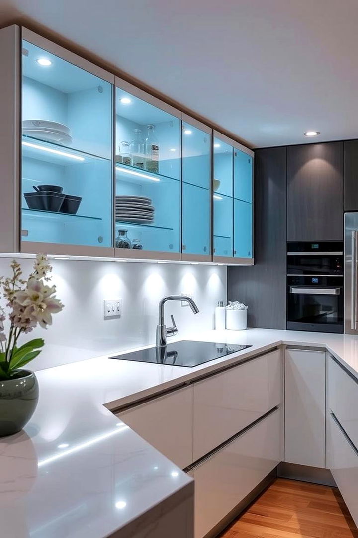Integration with Backlighting - 22 Modern Style Glass Kitchen Cabinets