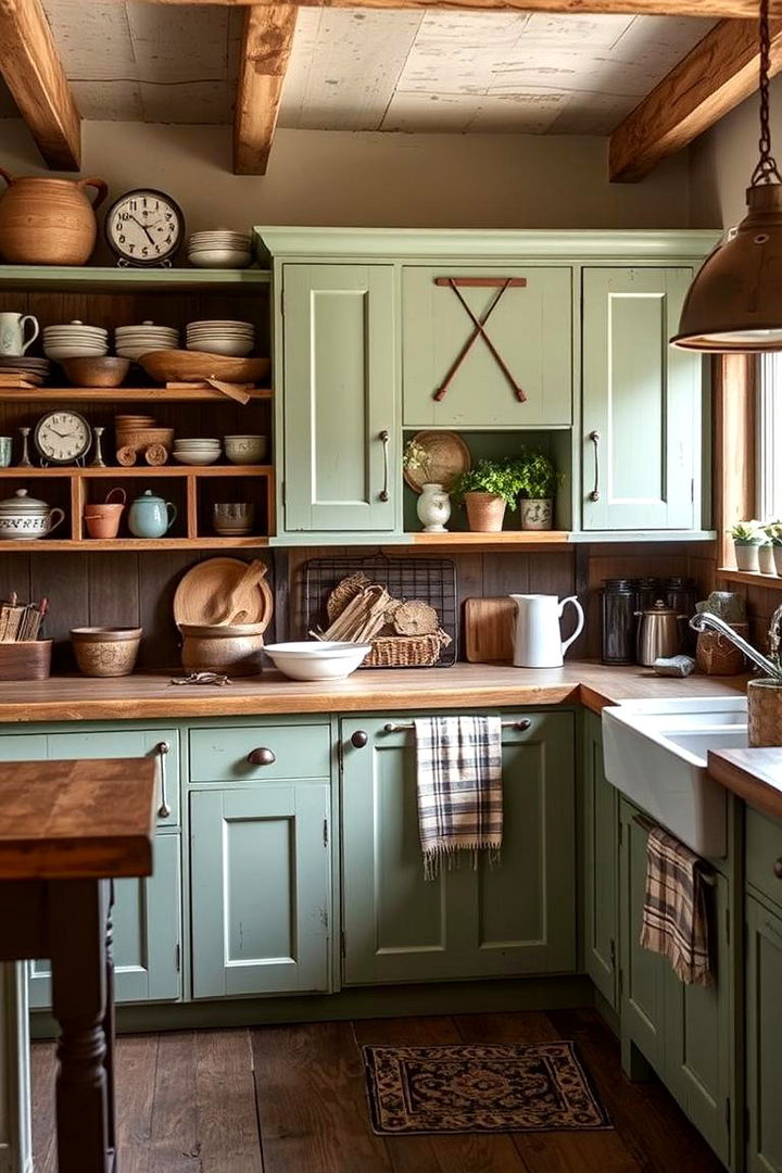 Integration with Rustic and Farmhouse Themes - 22 Rustic Sage Green Kitchen Cabinets