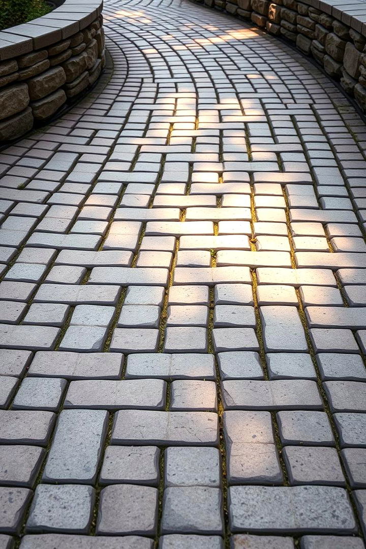 Interlocking Brick and Stone Curved Path - 22 Curved Walkway Ideas