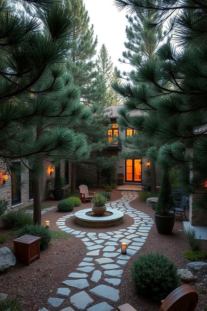 Intimate Pine Courtyard Haven - 22 Pine Tree Landscape Ideas