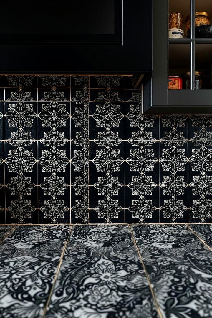Intricate Black Patterned Floors - 22 Black Kitchen Floor Ideas