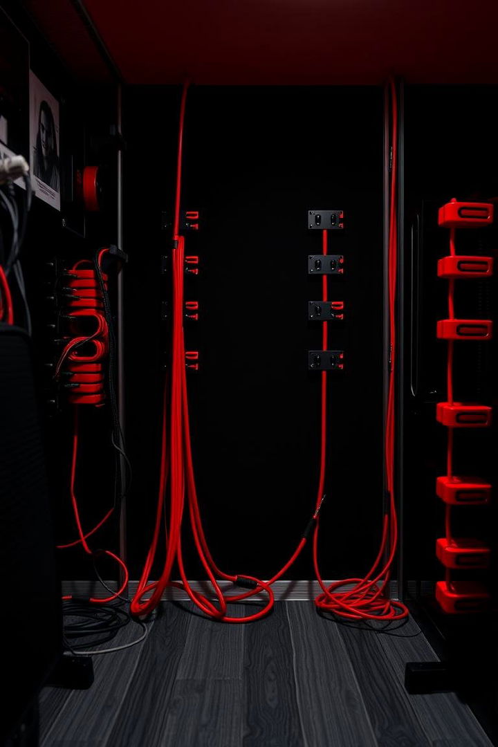 Intricate Cable Management with Red Accents - 22 Red and Black Gaming Setup Ideas