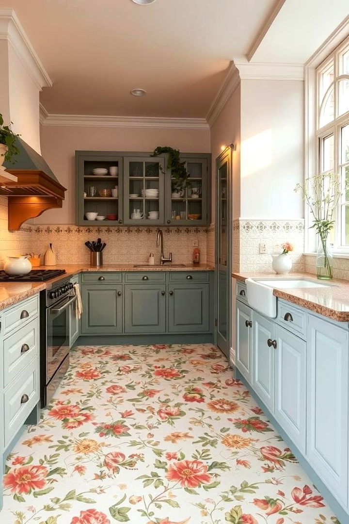 Intricate Floral Patterns - 22 Linoleum Kitchen Flooring Ideas