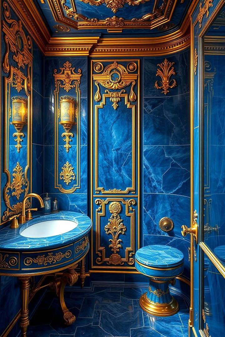 Intricate Gold Accents - 22 Blue and Gold Bathroom Ideas