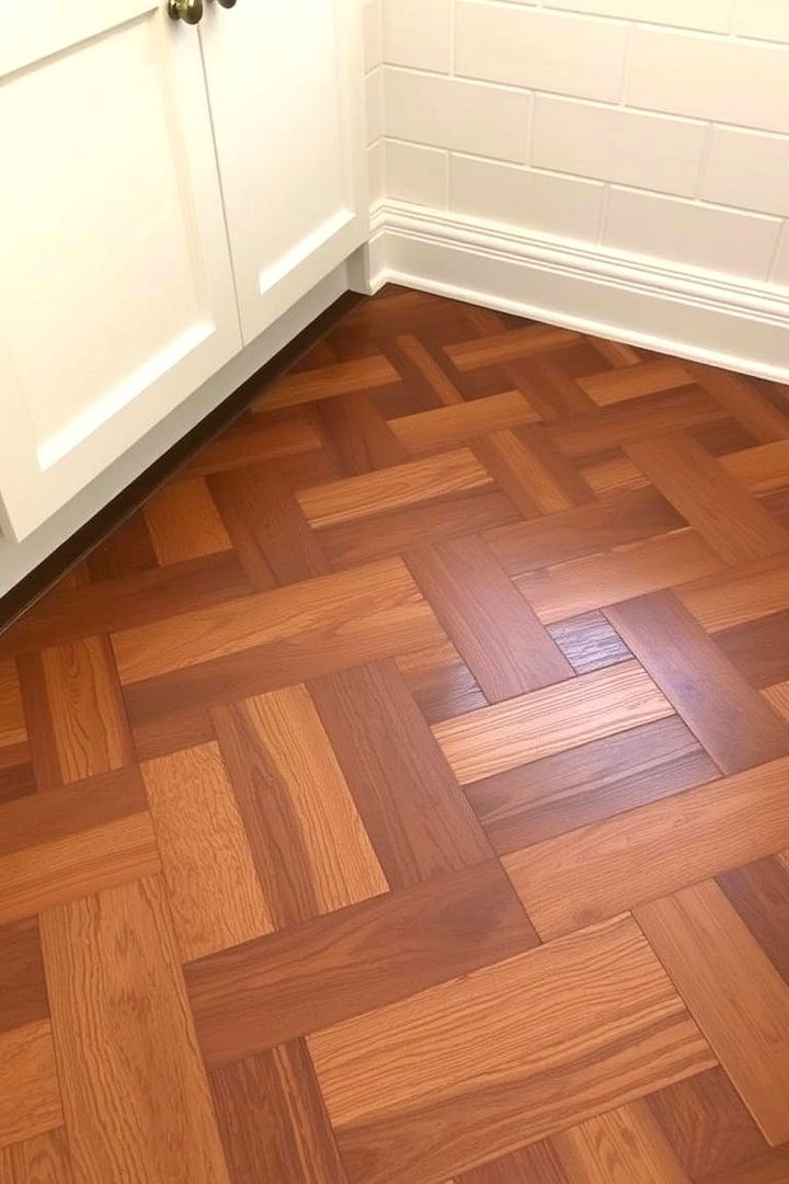 Intricate Herringbone Patterns - 22 Ideas for Wood Floors in Bathrooms