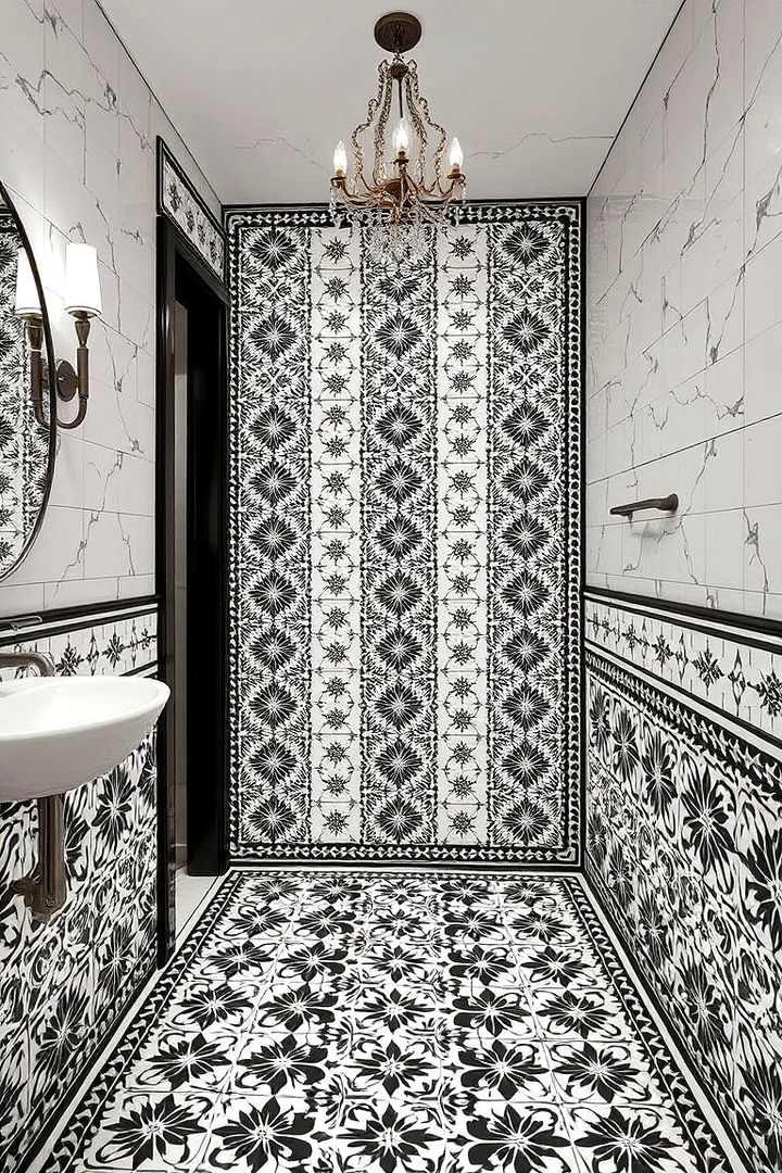 Intricate Inlay Patterns - 22 Black and White Bathroom Tile Ideas