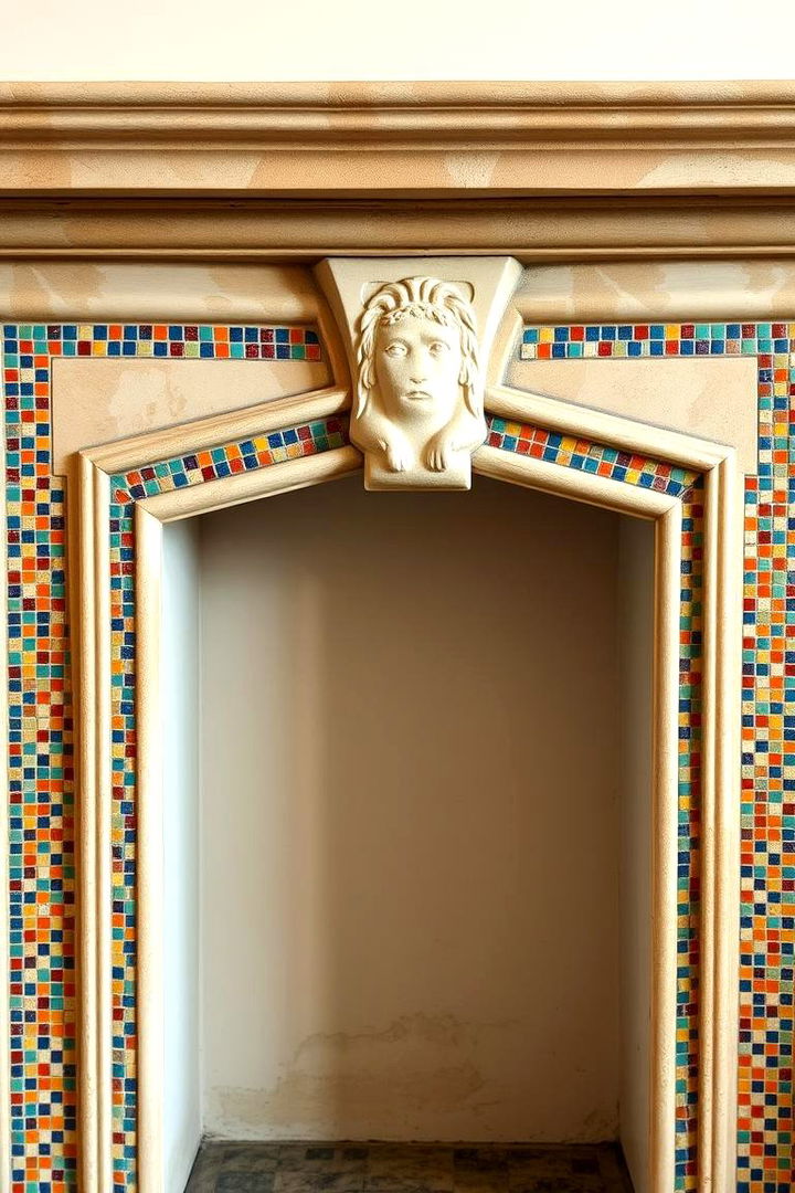 Intricate Mosaic Border - 22 Farmhouse Fireplace Tile Ideas