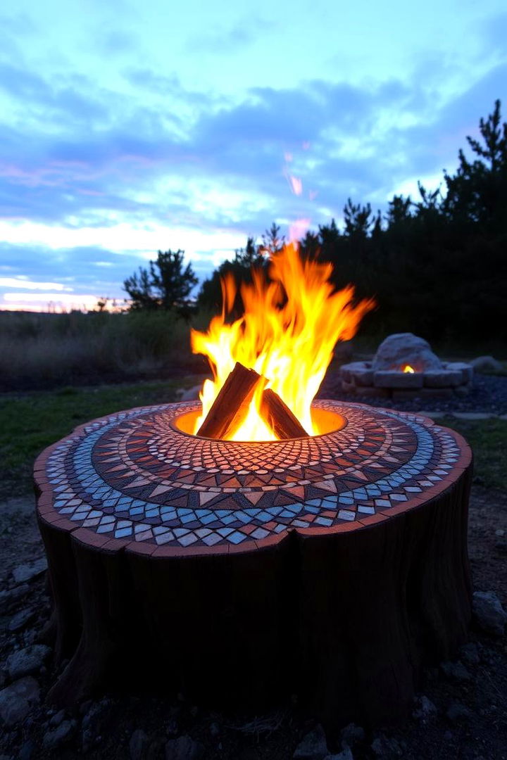 Intricate Mosaic Inlay - 22 Tree Stump Fire Pit Ideas