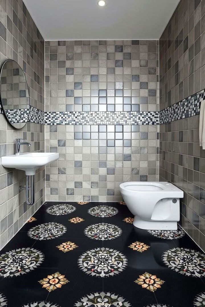 Intricate Mosaic Inspiration - 22 Black Floor Bathroom Ideas