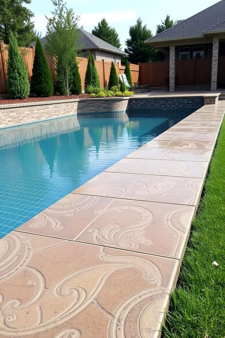 Intricate Patterned Perimeter - 22 Stamped Concrete Pool Deck Ideas
