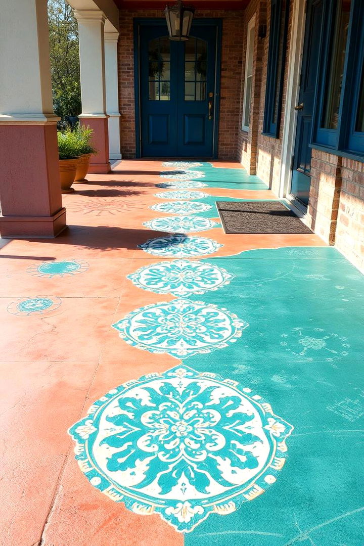 Intricate Stenciled Patterns - 22 Concrete Porch Ideas