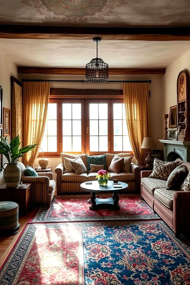 Intricate Textured Fabrics and Rugs - 22 Spanish Style Living Room Ideas