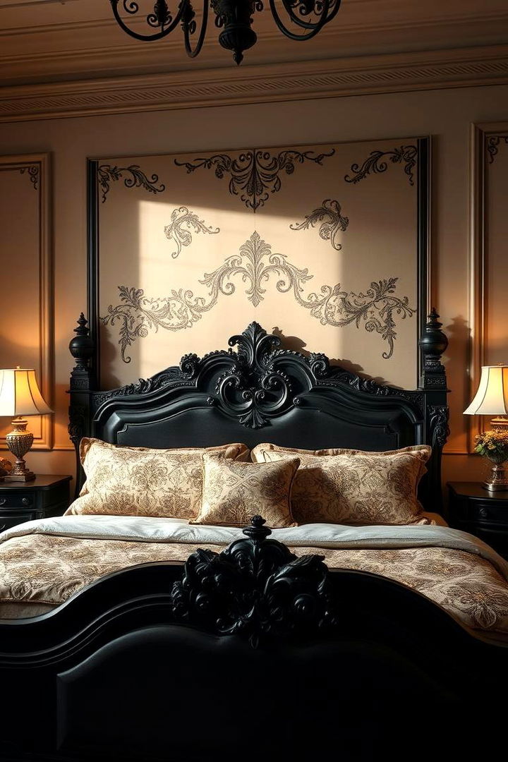 Intricately Carved Black Wood Headboard - 22 Black Headboard Bedroom Ideas
