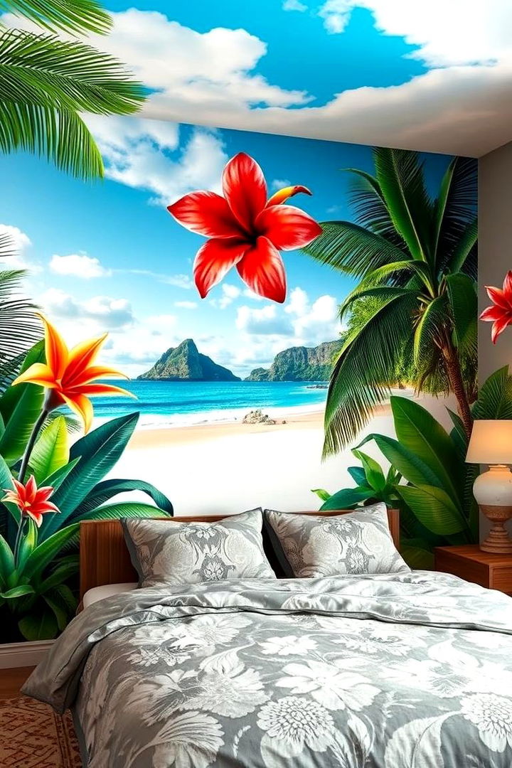 Introduce Exotic Wall Murals - 22 Tropical Bedroom Ideas