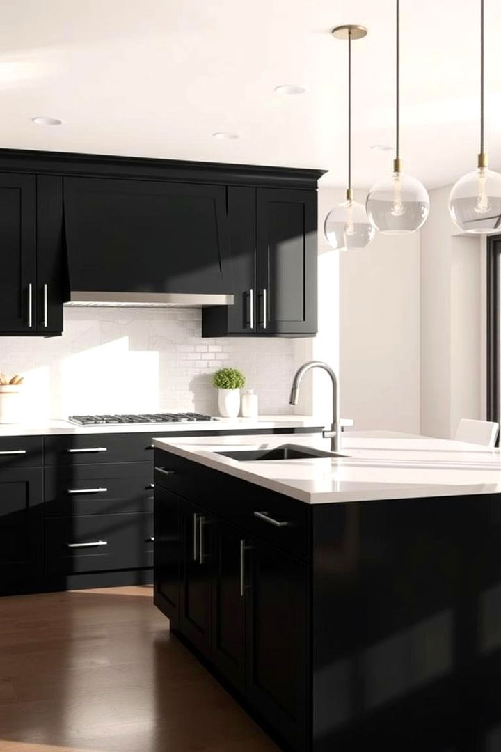 Invigorating Light Play Enhances Ambiance - 22 Black Kitchen Cabinets With White Countertops