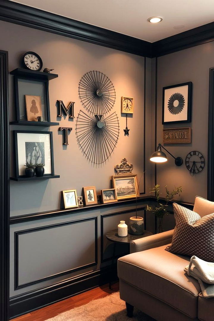 Inviting Accessory Displays - 22 Living Room With Grey Walls and Black Trim
