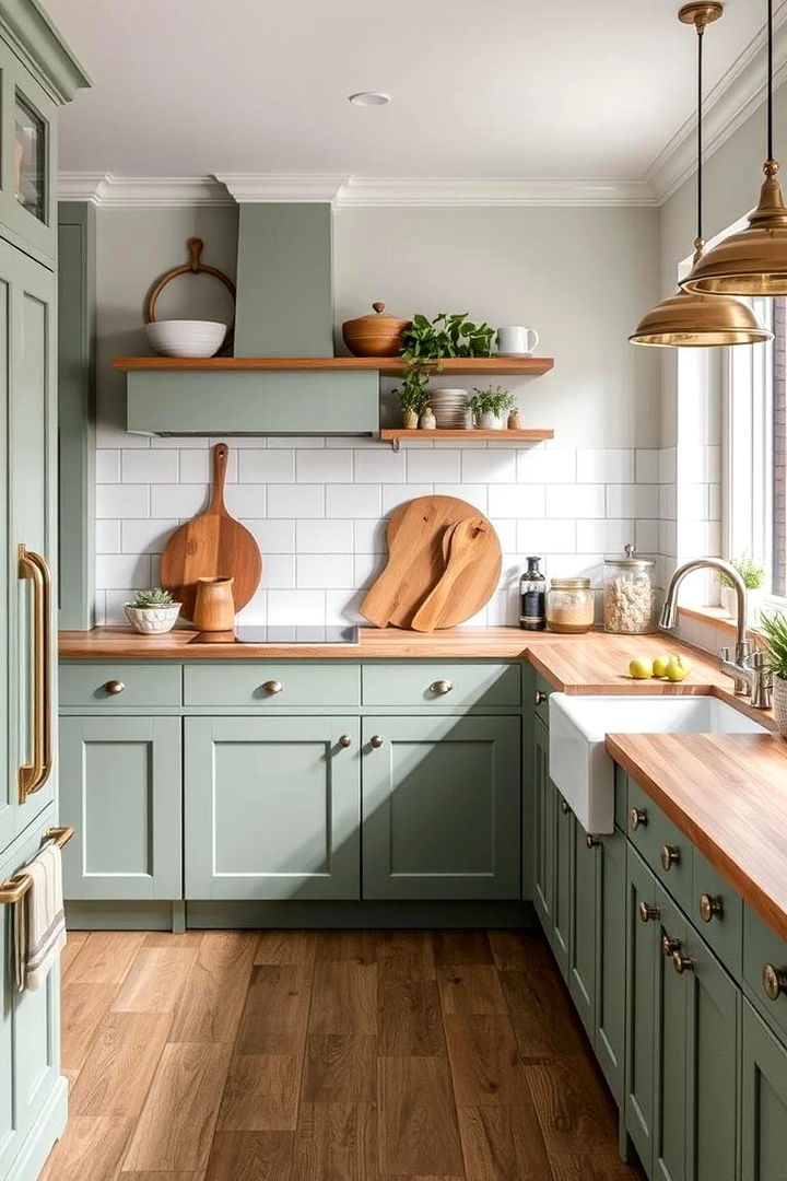 Inviting Color Balance - 22 Sage Green Kitchen Cabinets With Butcher Block Countertops