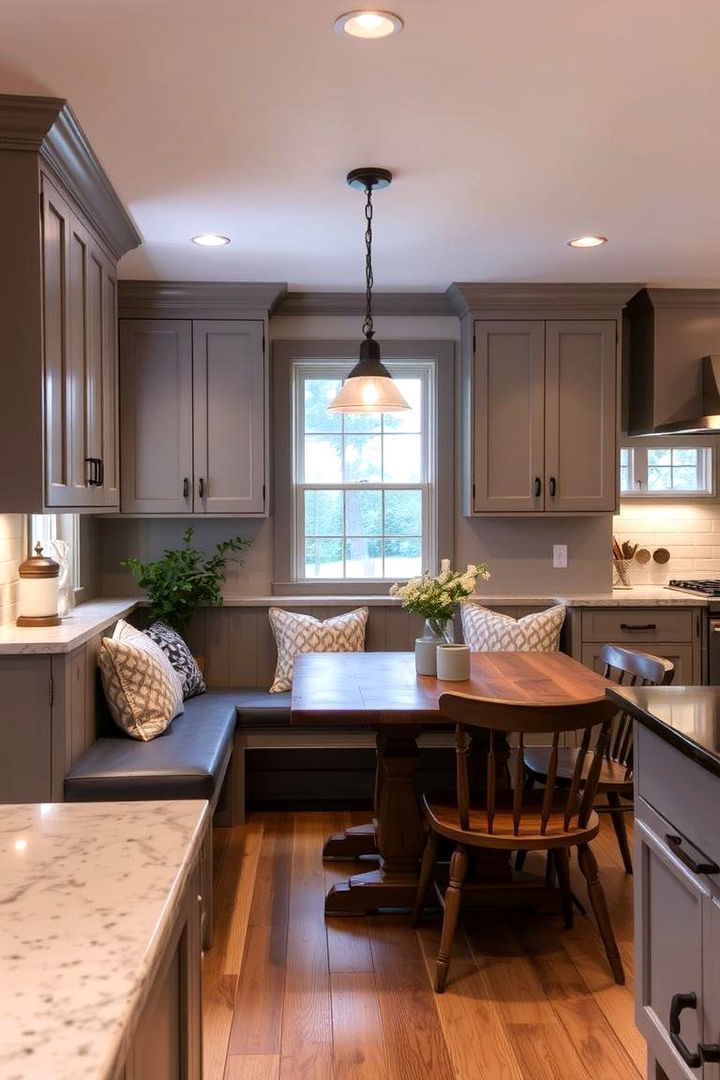 Inviting Dining Nook Concepts - 22 Farmhouse Kitchen With Gray Cabinets Ideas