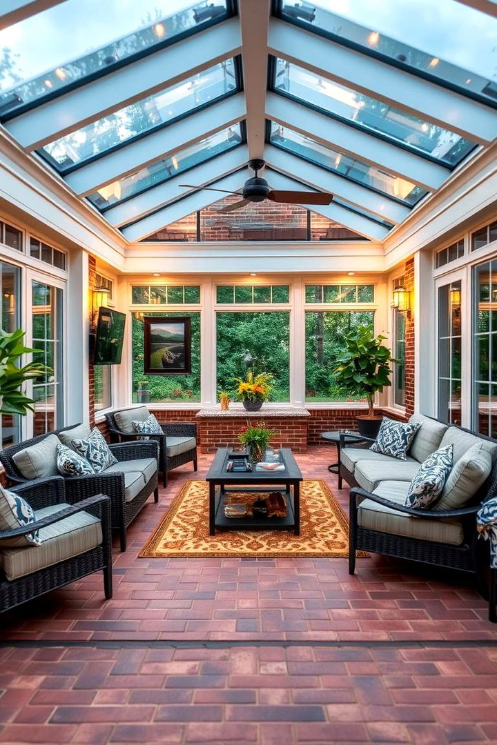 Inviting Entertainment Area - 22 Brick Floor Sunroom Ideas