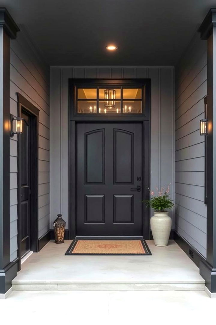 Inviting Entrance Appeal - 22 Grey House With Black Trim
