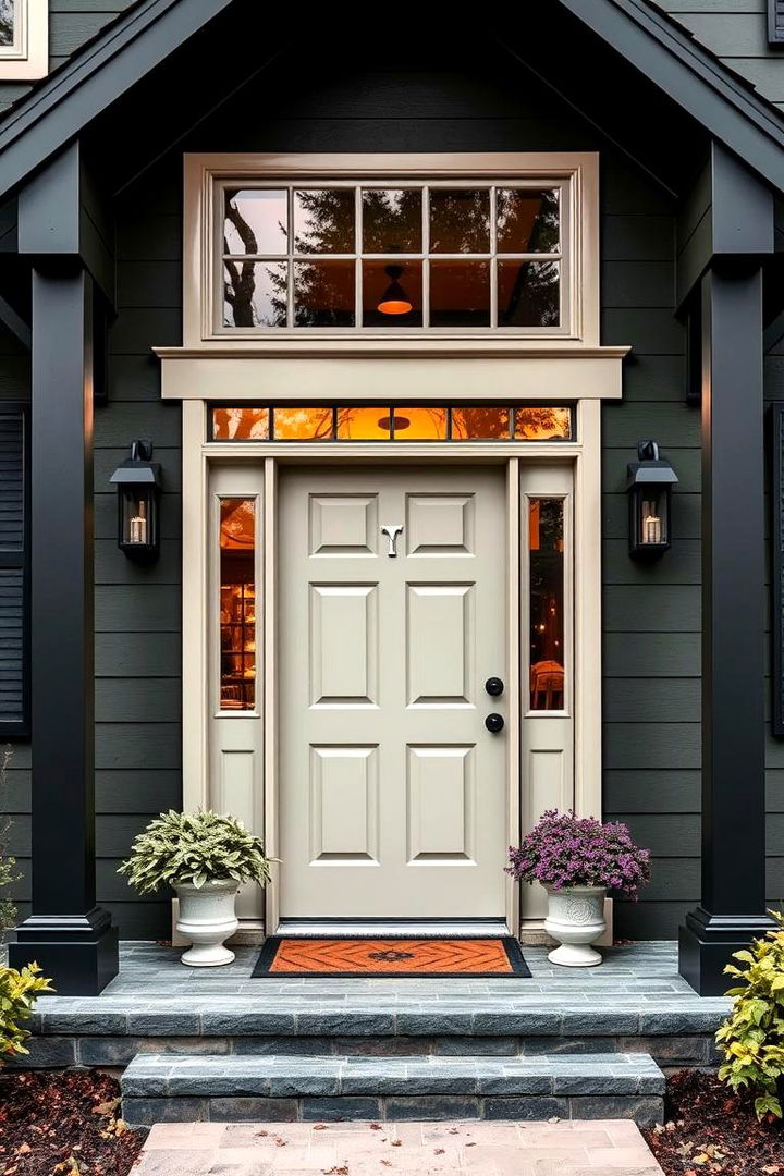 Inviting Entrance Appeal - 22 Dark Olive Green House With Black Trim