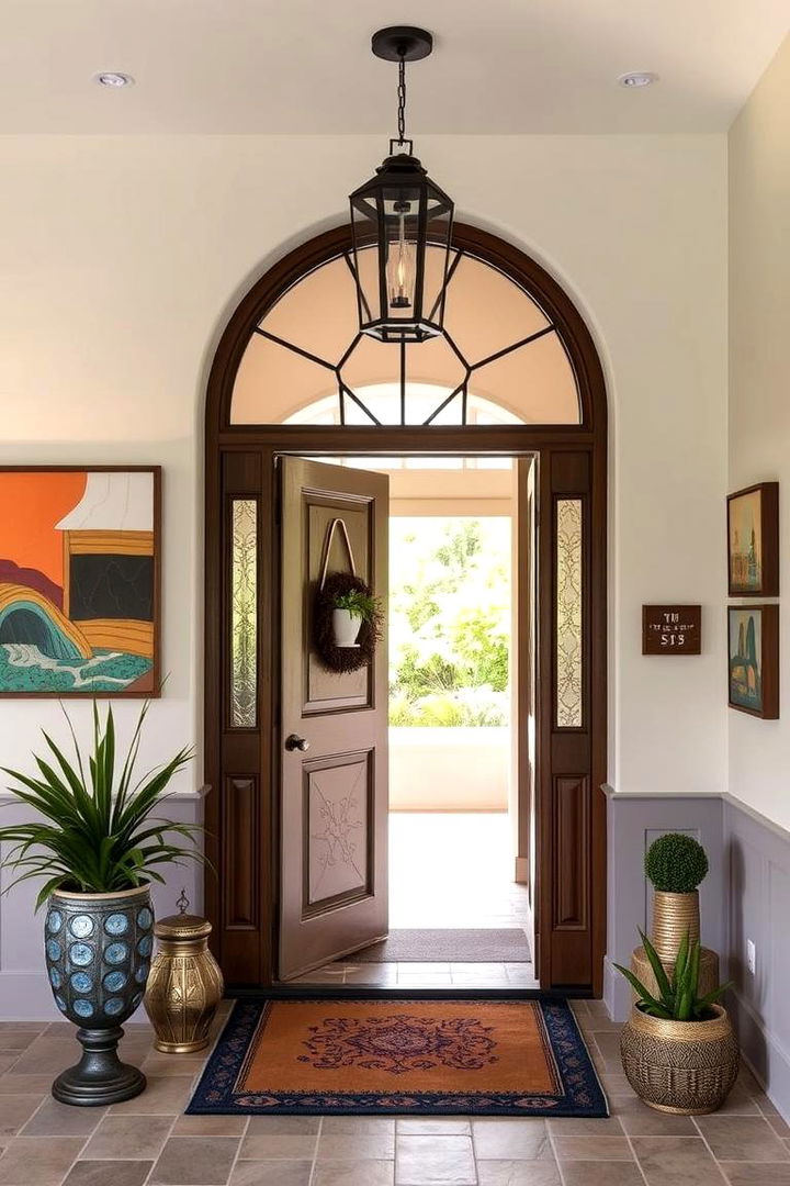 Inviting Entrance with Artistic Elements - 22 Large Front Porch Ideas