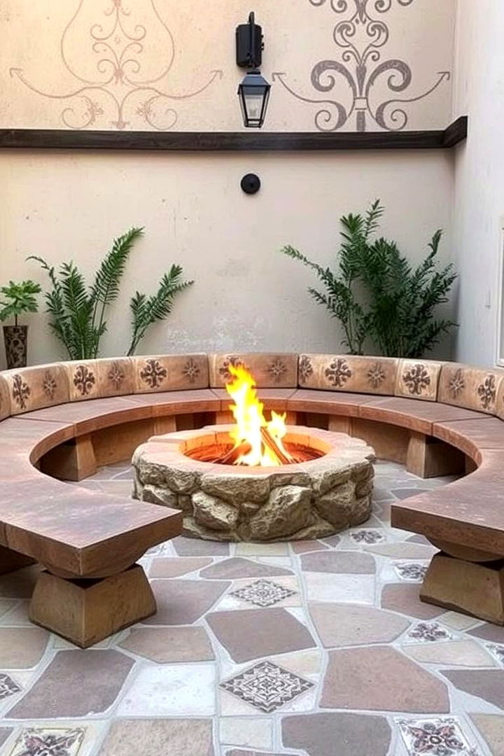Inviting Fire Pits with Rustic Seating - 22 front yard spanish style landscaping ideas