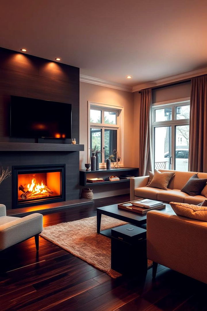 Inviting Fireplace Corners - 22 Dark Brown Floor Living Room Ideas