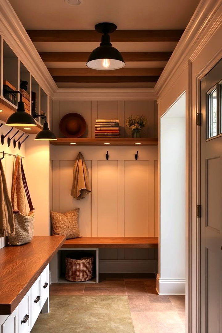 Inviting Lighting Ambience - 22 Farmhouse Mudroom Ideas