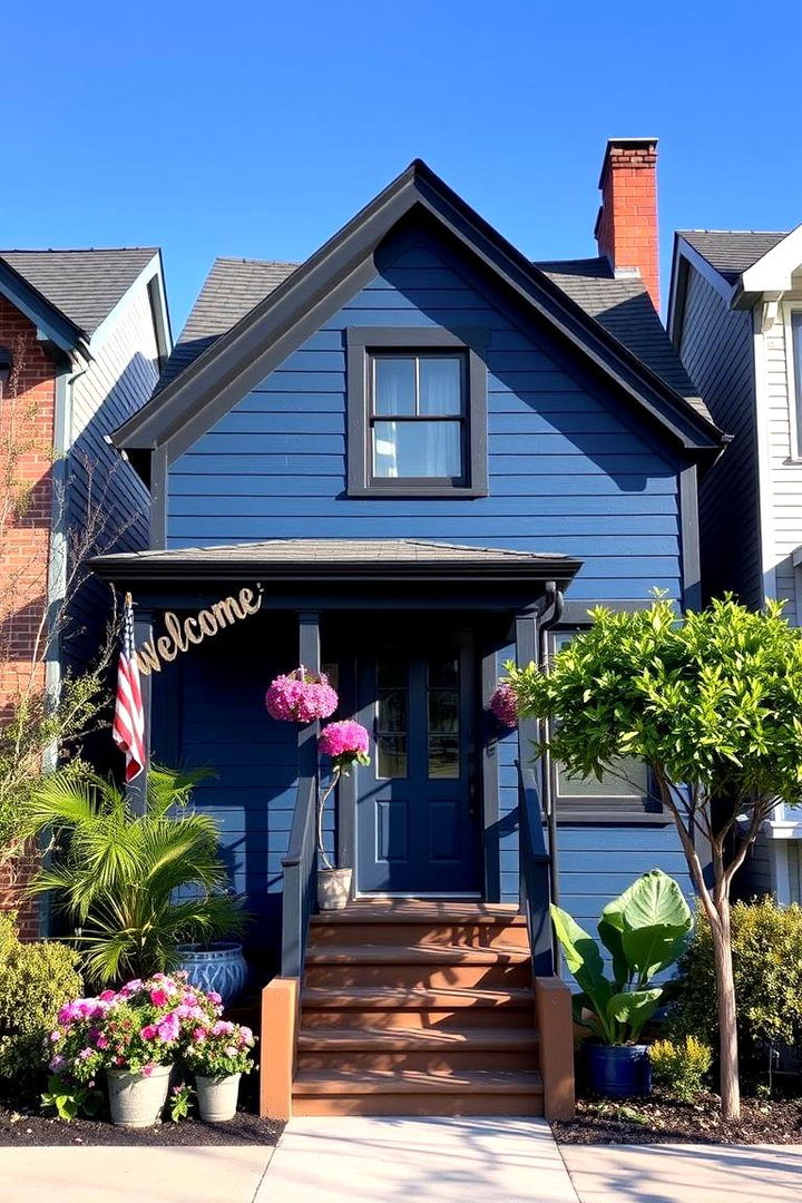 Inviting Neighborhood Presence - 22 Dark Blue House With Black Trim