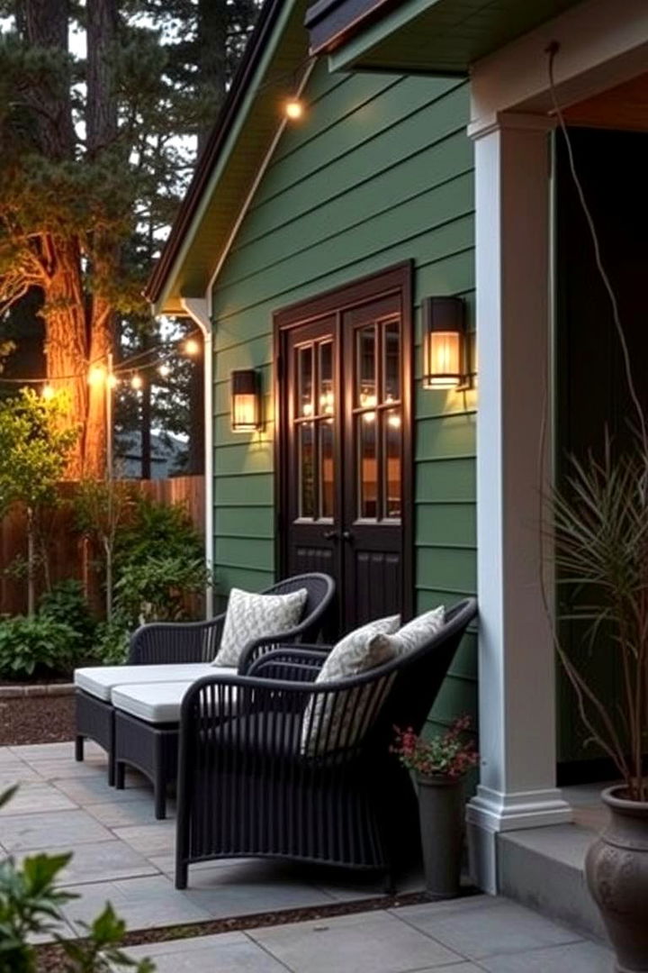 Inviting Outdoor Ambiance - 22 Forest Green House With Black Trim