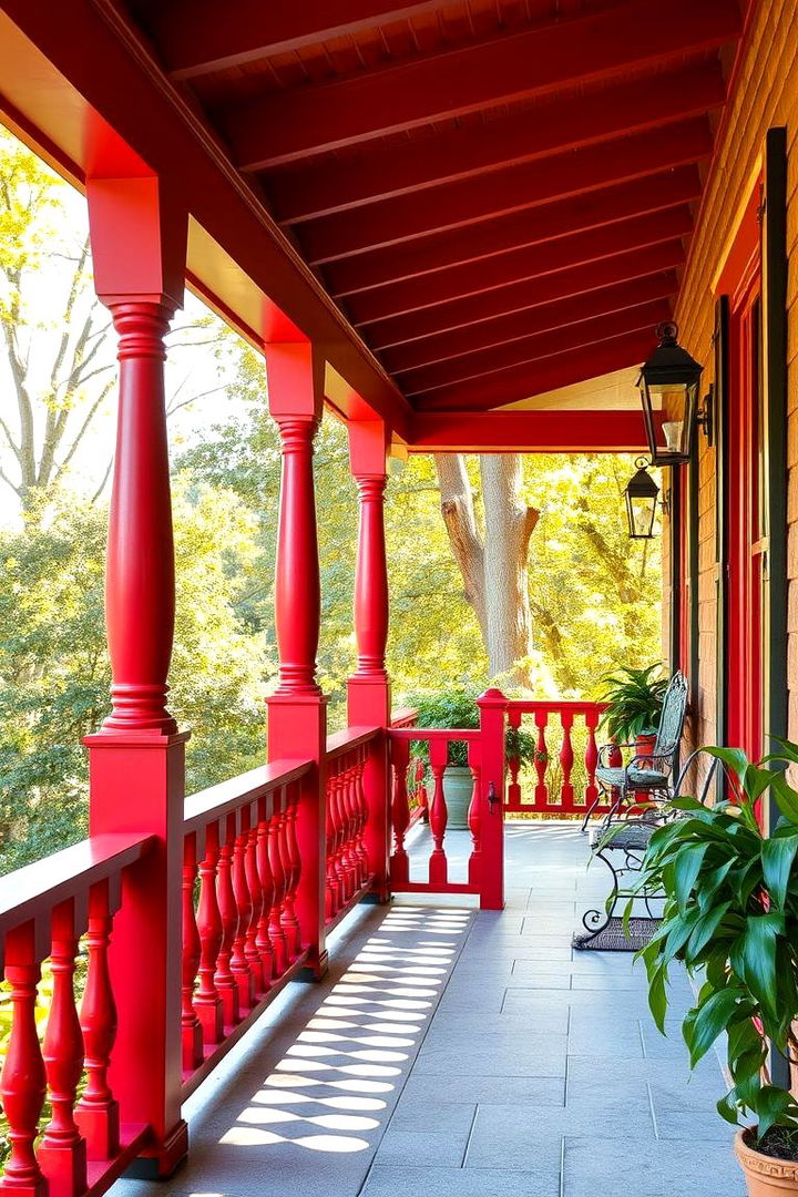 Inviting Porches with Red Accents - 22 Dark Red House Exterior Ideas