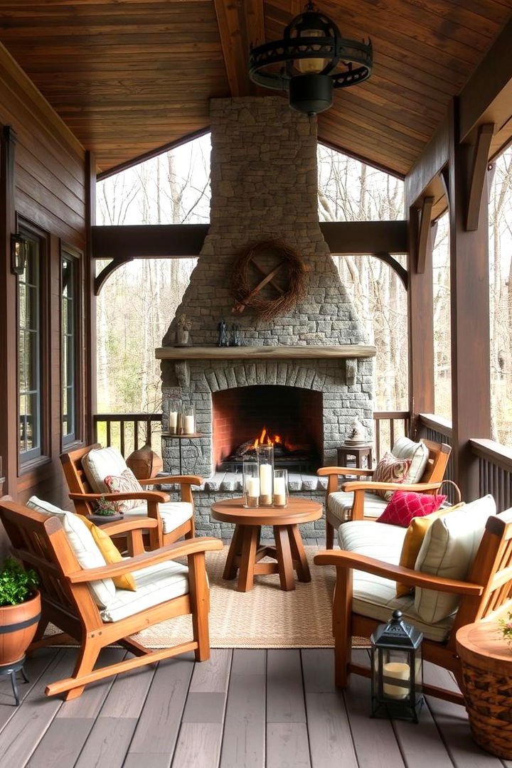 Inviting Rustic Textures - 22 Screened-in Porch With Fireplace Ideas