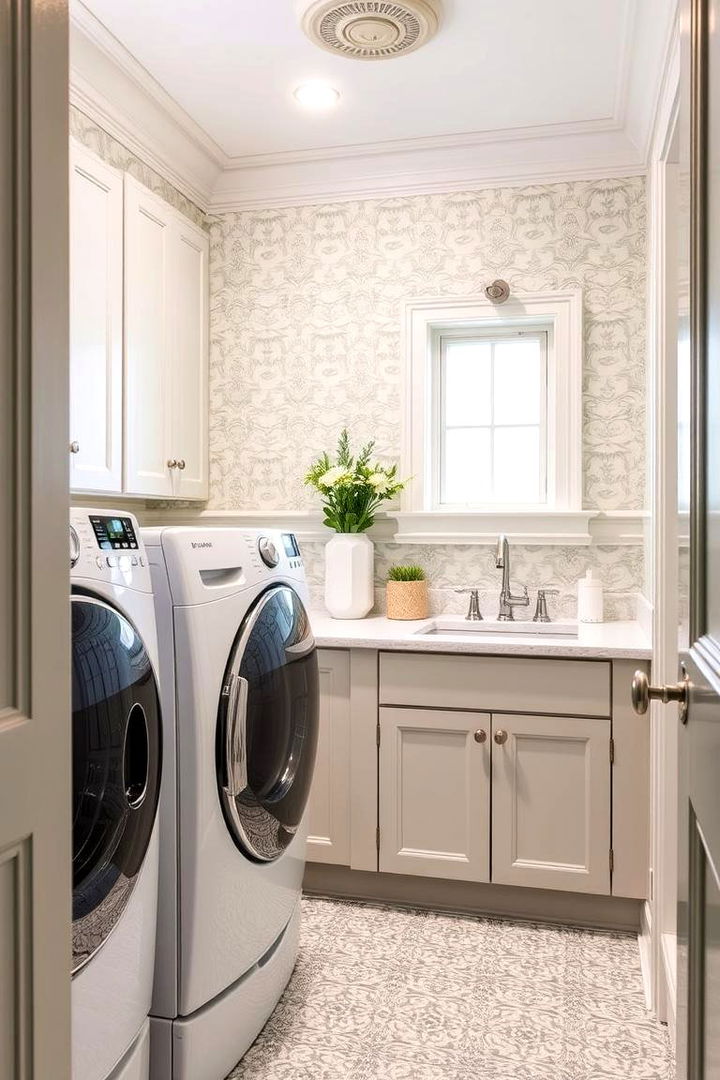 Inviting Wallpaper Elements - 22 Sage Green Laundry Room Ideas