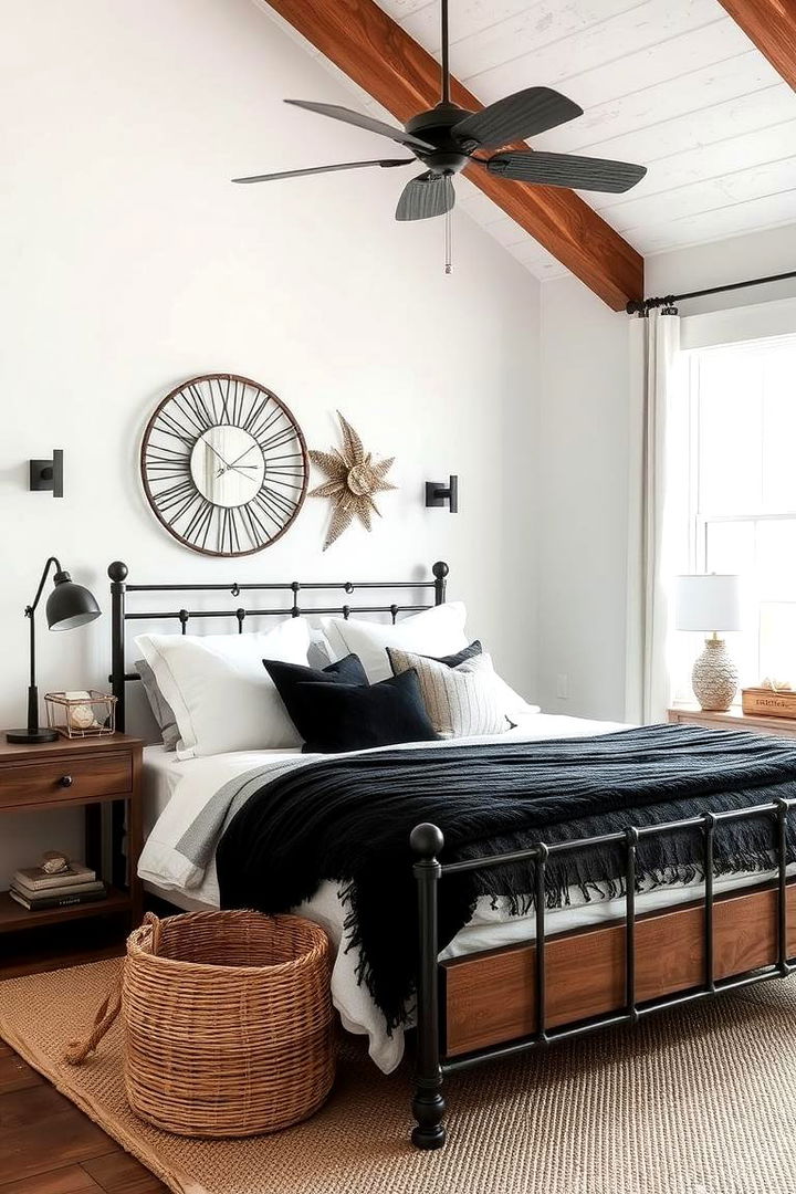 Iron and Wood Elements - 22 Black and White Bedroom Ideas