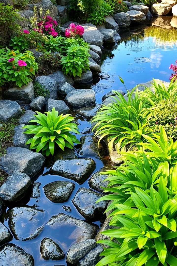 Irrigated Lush Stone Garden - 22 Stone Garden Ideas