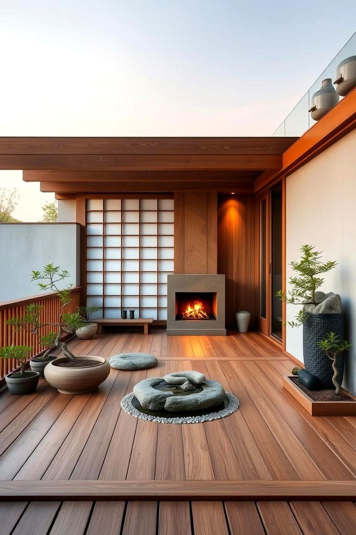 Japanese Zen Patio - 22 Covered Deck With Fireplace Ideas