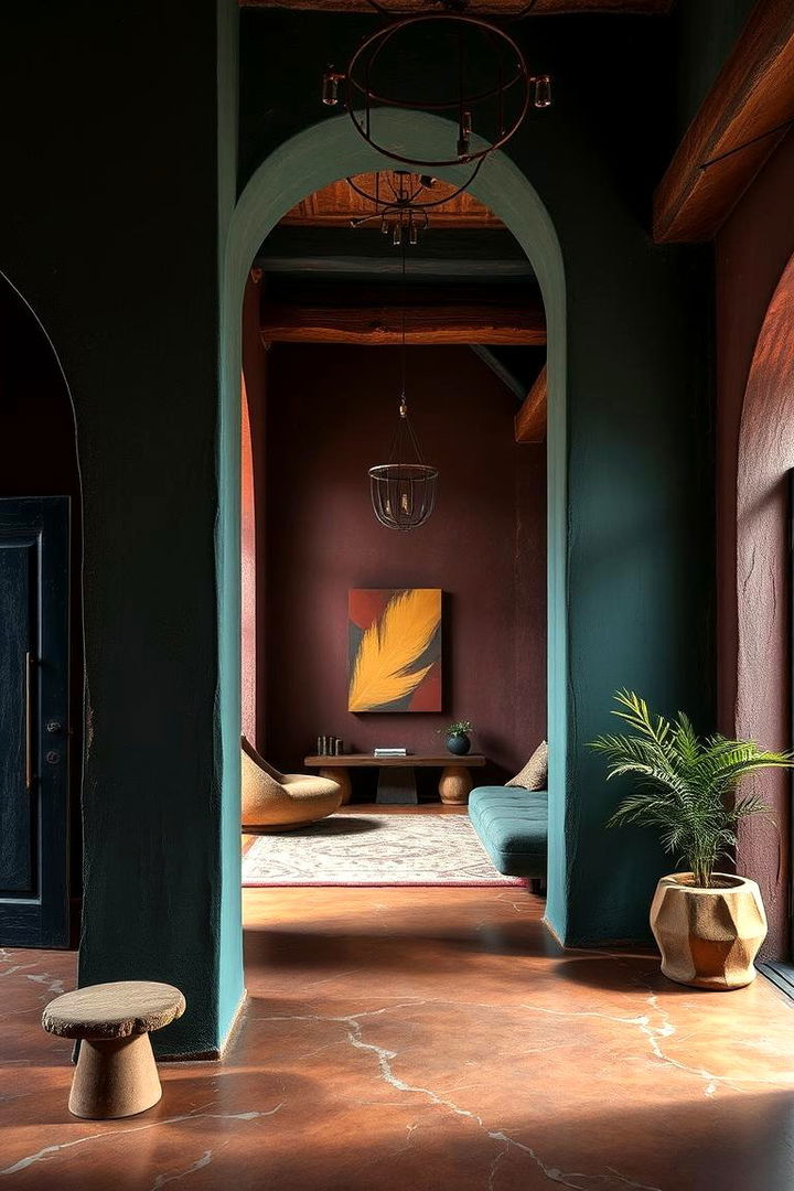 Jewel Toned Walls with Rustic Accents - 22 Moroccan Living Room Ideas
