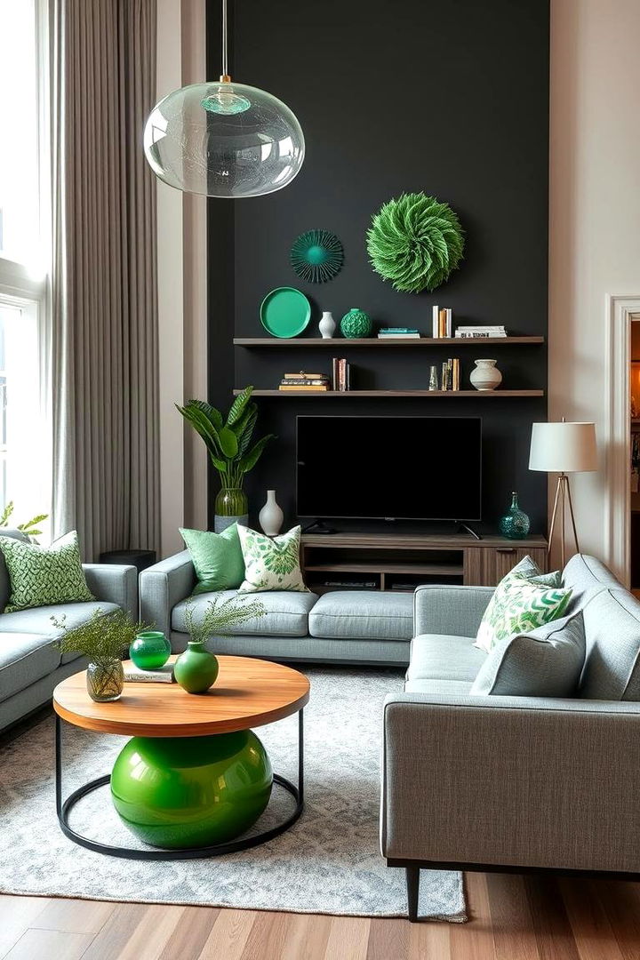 Joyful Convergence Balanced Green Ambiance with Refined Grey Tones - 22 Green and Grey Living Room Ideas