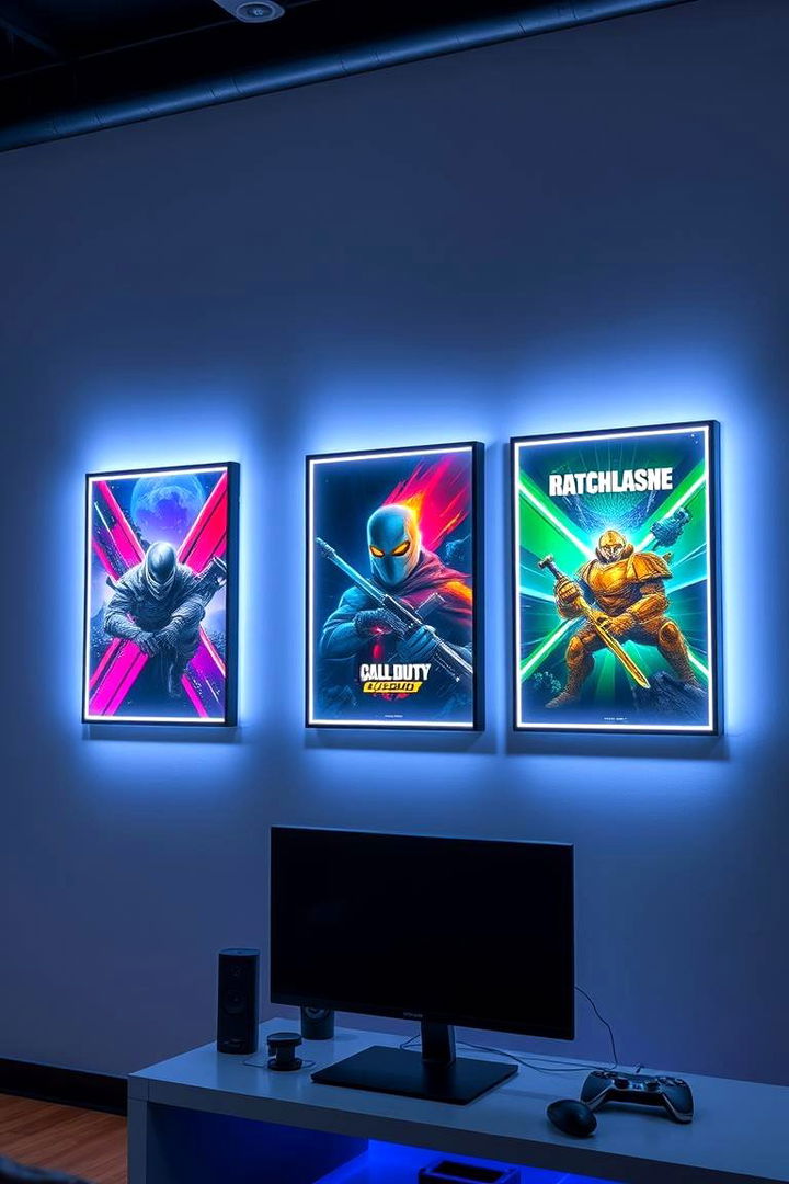 LED Framed Gaming Posters for Modern Appeal - 22 Boys Gaming Bedroom Ideas