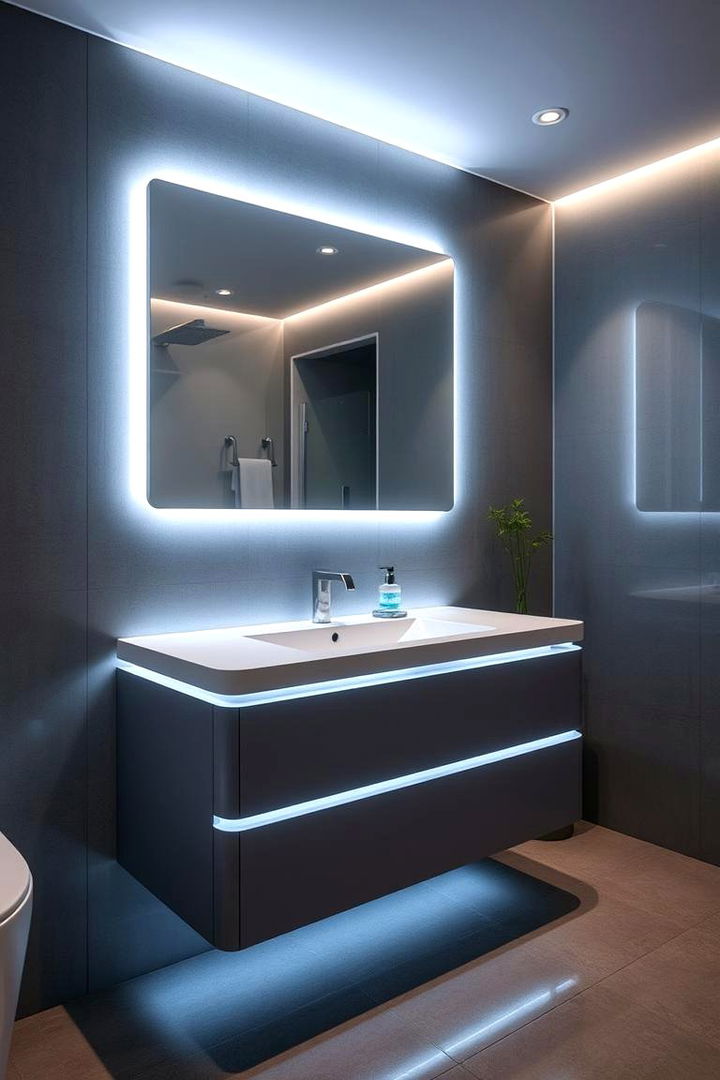 LED Illuminated Grey Vanity - 22 Grey Bathroom Vanity Design Ideas