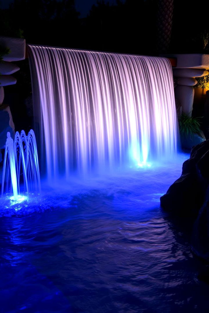 LED Illuminated Nightfall Waterfall - 22 Pondless Waterfall Design Ideas