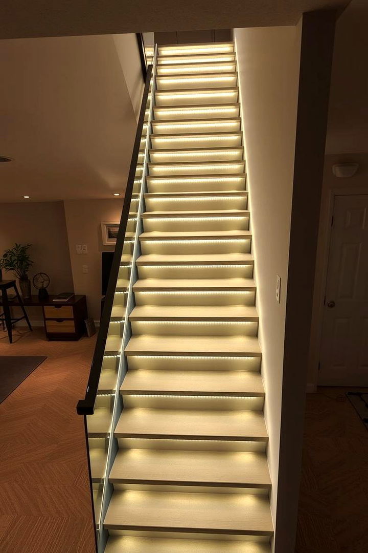 LED Lit Modern Staircase Enhancement - 22 Basement Stair Ideas